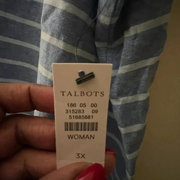 Talbots Cornflower Blue and White Striped Shirt.  Size 3x.  Brand New - Picture 2 of 2